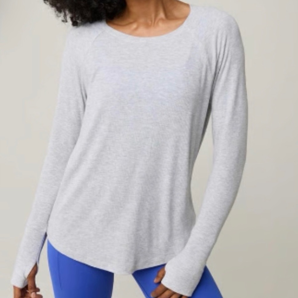 New Aerie Thumbs Up Ribbed Raglan Long Sleeve Top - Gray
